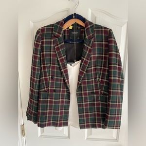 Maison Scotch & Soda Stargazer Green and Burgundy Plaid blazer.